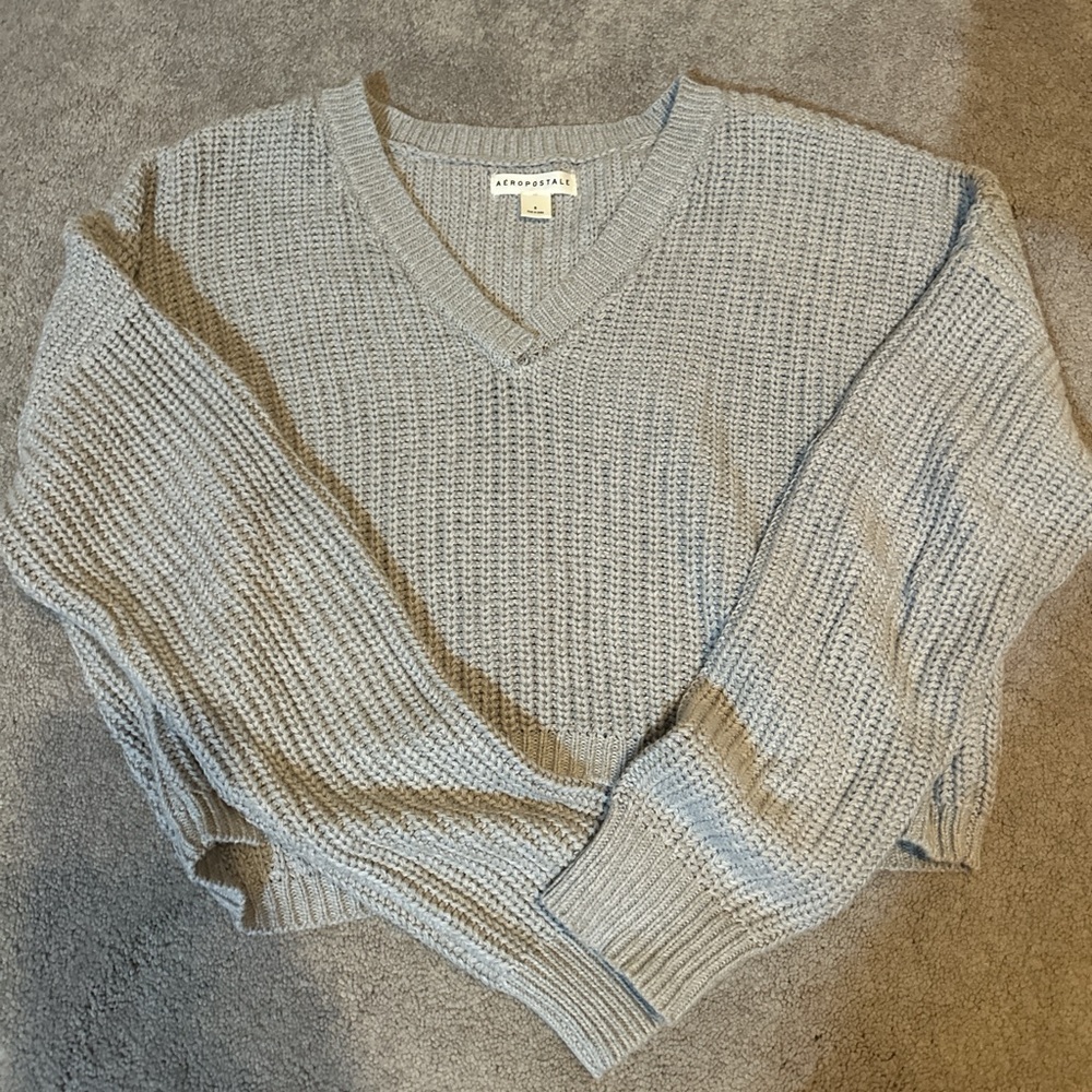 Aeropostale Light Gray V-Neck Sweater